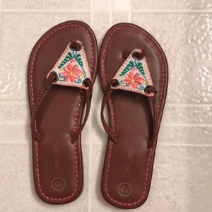 Girls Cherokee Boho Flip Flops, Embroidered Detail